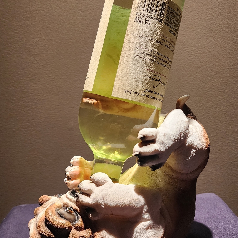 Bulldog Wine Bottle Holder - Brown and White